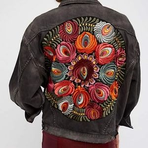 Free People Oversized Embroidered Denim Jacket